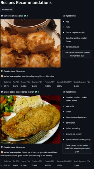Interface de recommandation de recettes et Nutri-Score